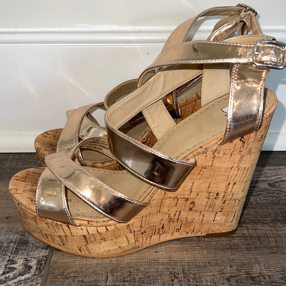 BP (Nordstrom) metallic Rose Gold/Cork Wedges